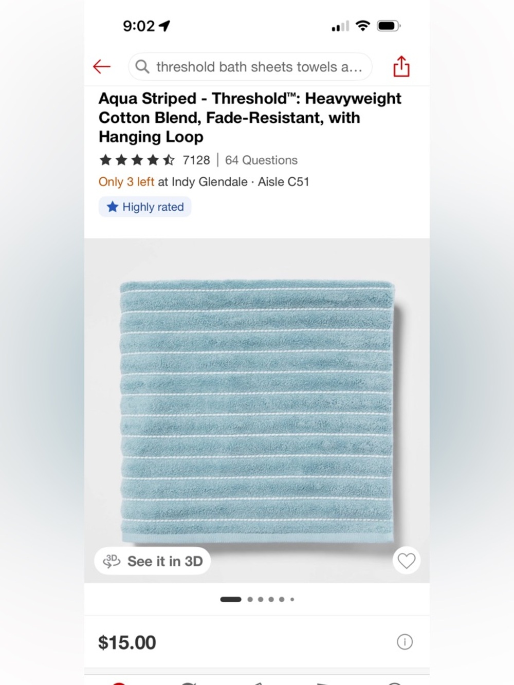 Set of 2- Threshold aqua stripe oversized bath towel